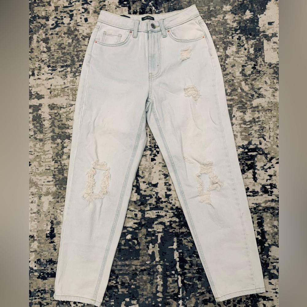 Target Super High Rise Very Light Wash Mom Jeans with Rips